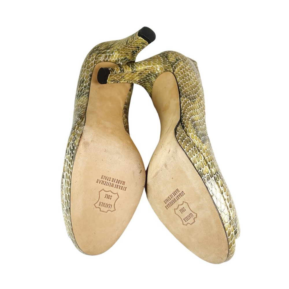 Stuart Weitzman Logoplainfield Peep Toe Heels Sz 8 1/2 Mushroom Crystal … - Picture 6 of 6